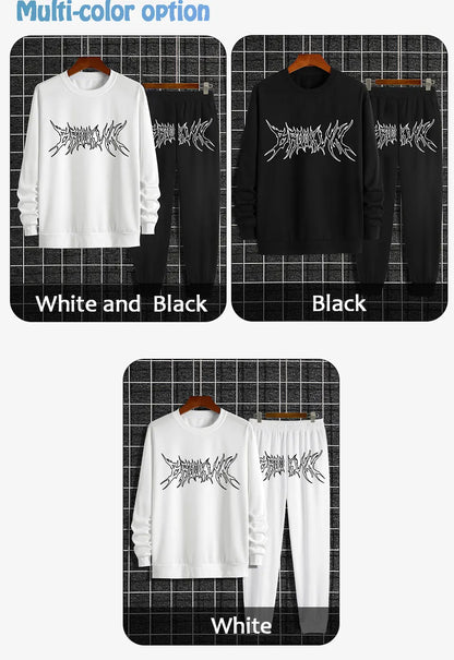 Autumn Trendy New Sweatshirt Sweatpants Set Men's Daily Loose Casual Fit Printed Hundred Long Sleeve Sweatshirt 2 piecesSet