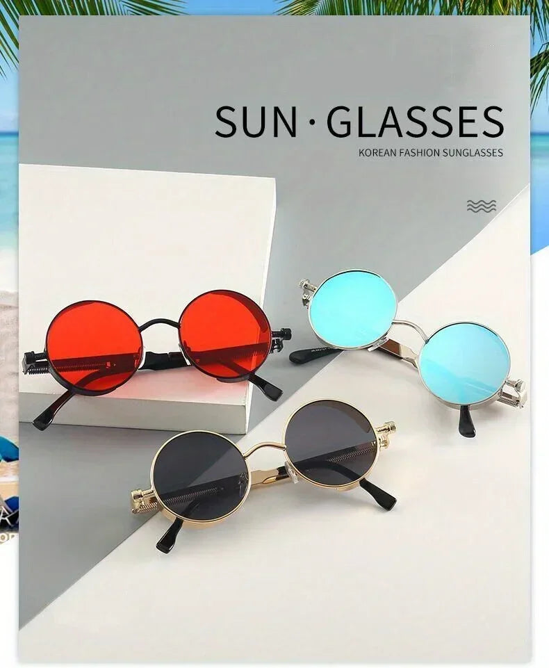 Classic Steampunk Sunglasses for Men and Women Retro Round Metal Frame Sunglasses
