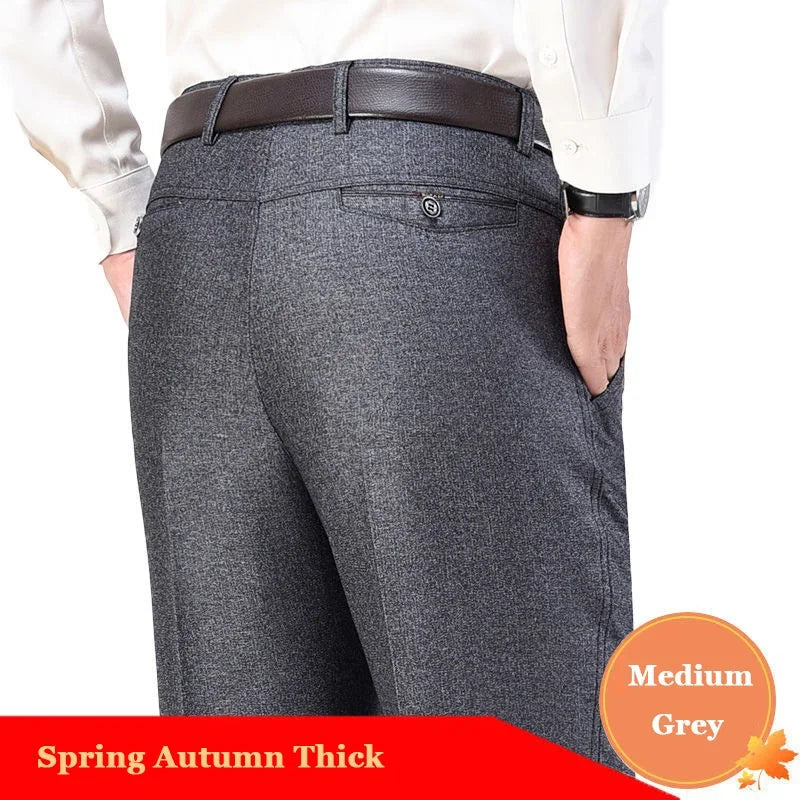 Men's Casual Business Suit Pants Full Length Soft Trim Brand Trousers Regular Straight Black Grey Large Size 28-40 GOZBKF
