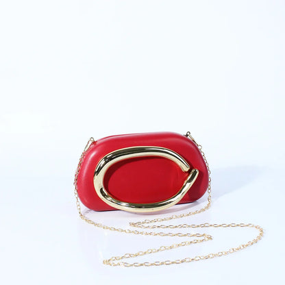 Big Gold Metal Closure Clutch Evening Bags For Women Luxury Designer Handbag And Purse Vintage Oval Box Chain Strap Shoulder