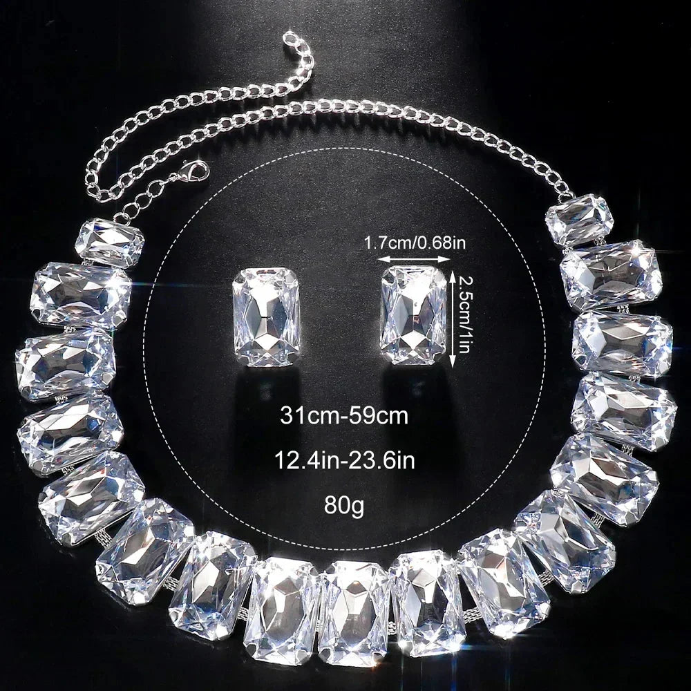 Bride Crystal Necklace Earrings Set Bridesmaid Wedding Jewellry Two Pieces Choker Necklace Prom Costume Jewelry Sets