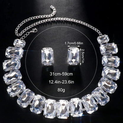 Bride Crystal Necklace Earrings Set Bridesmaid Wedding Jewellry Two Pieces Choker Necklace Prom Costume Jewelry Sets