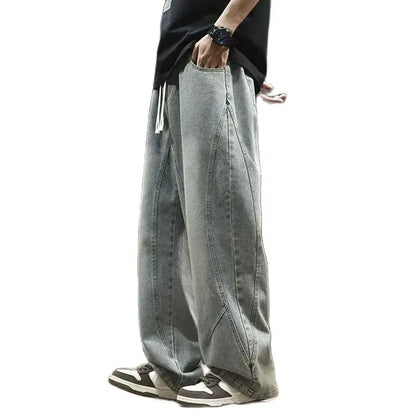 Teenage spring straight leg jeans for boys  loose straight leg casual curved knife pants student washed wide leg long pants