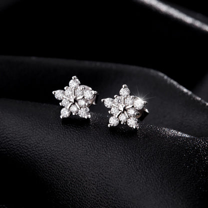 D Color Dazzling Moissanite Earrings 925 Sterling Silver Trendy Cute Snowflake Stud Earrings For Women Fine Jewelry