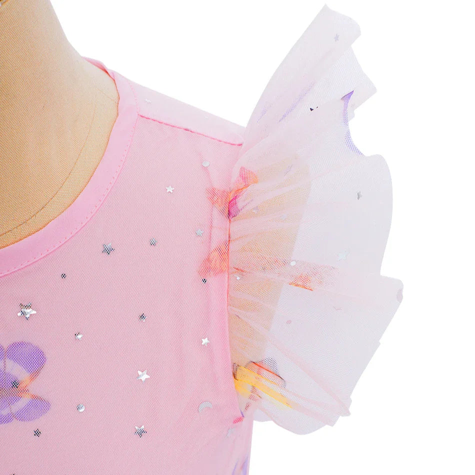 2026 Baby Girl Summer Dresses Kids Pink Butterfly Printed Princess Dress Children Birthday Party Dress Up Girls Fashion Clothes