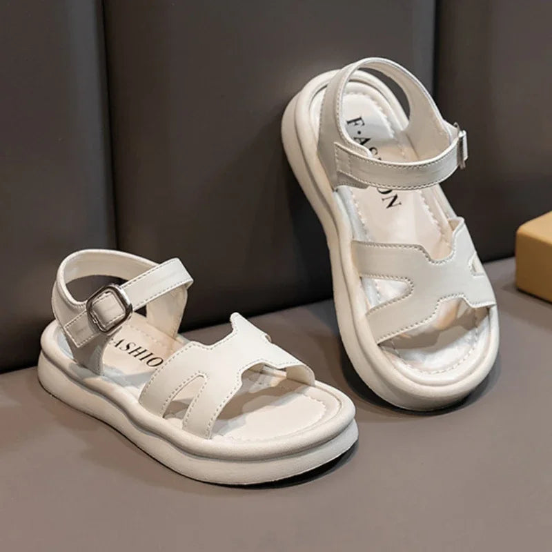New Summer Girl Sandals Fashion Solid Color Children Causal Versatile Open-toe Beach Shoes Breathable Kids Thick Bottom Sandals
