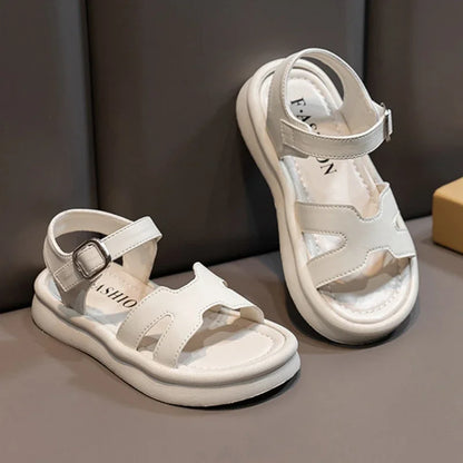 New Summer Girl Sandals Fashion Solid Color Children Causal Versatile Open-toe Beach Shoes Breathable Kids Thick Bottom Sandals