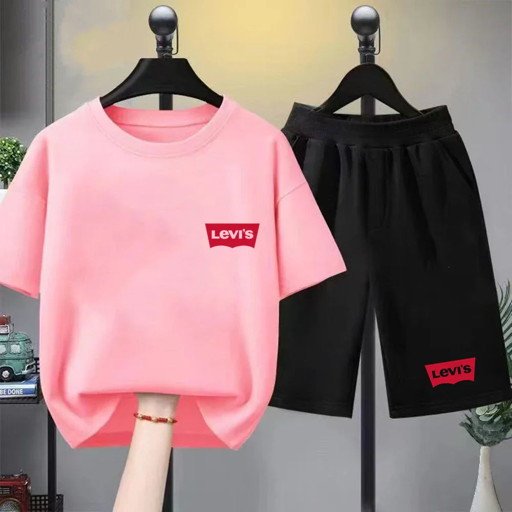 Summer Boy Girl red  T-shirt+Shorts Two-piece set Kids Brand Clothing Fashion 3-12Yrs Sports Short-sleeved Casual black Set
