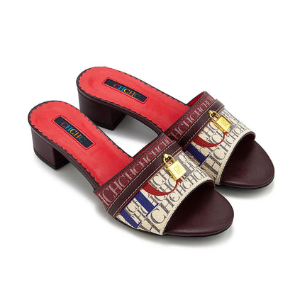 Fashionable High Quality Metal Lock Monogram Print Women's Low Heeled Slippers Temperament Versatile Women's Slippers