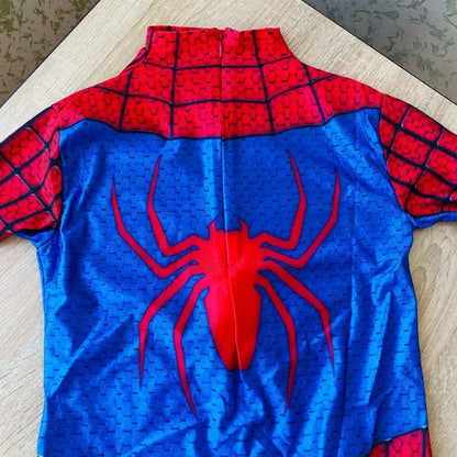 Kids Superhero Onesie Movie Character Role Play Mask Costume Halloween Spider Pattern Costume Kids Holiday Gift