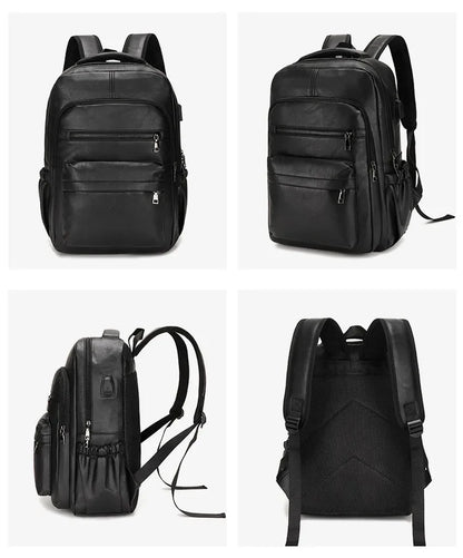 High QualityUSBCharging Backpack MenPULeather Large Capacity Computer Backpack School Backpack for Teenage Boys