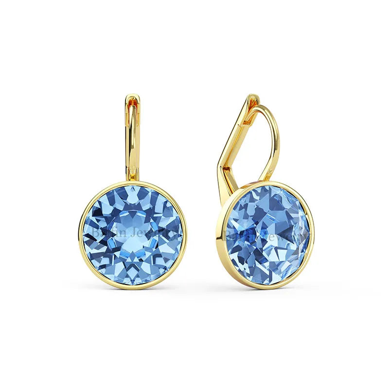 Earring for Women Christmas Birthday Premium Austrian Crystals Round Cut Dangle Silver Gold Color Pierced Jewelry