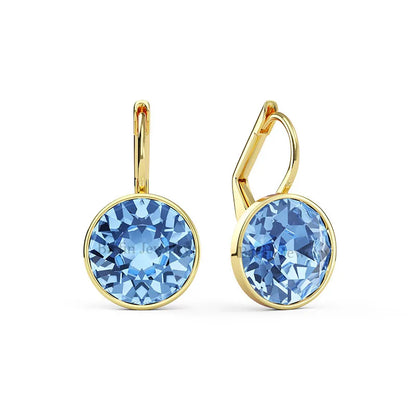 Earring for Women Christmas Birthday Premium Austrian Crystals Round Cut Dangle Silver Gold Color Pierced Jewelry