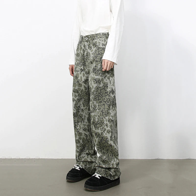 Tide Camouflage Jeans Men's Ins Loose Straight Wide Leg Casual Denim Pants Loose Male Trousers 12C2036