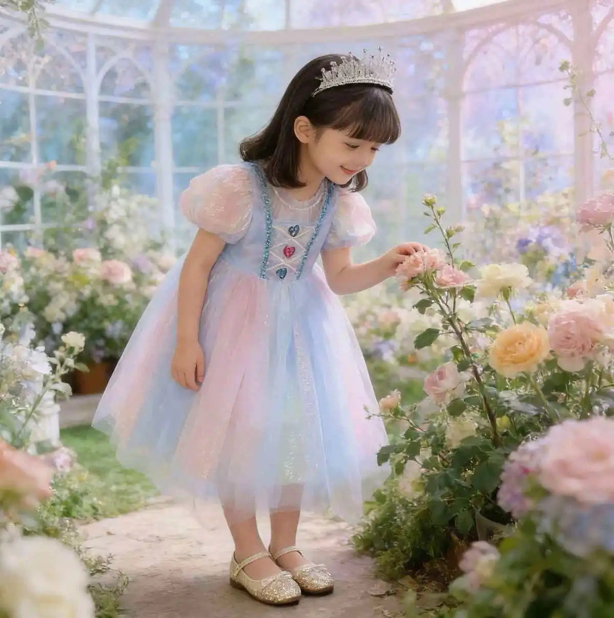 Girls Elsa Inspired Gradient Rainbow Tulle Dress 2026 Summer Kids Princess Costume for Birthday Party Pageant