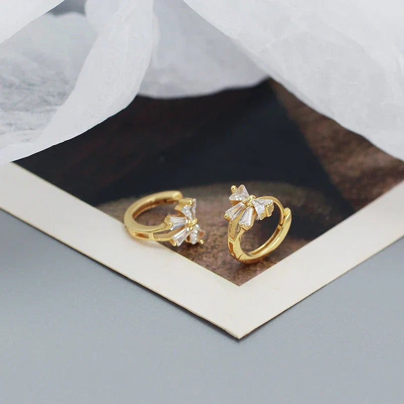 925 Sterling Silver Sweet Korean Bow Huggies Hoop Earrings for Women Fashion Cute Teen Birthday Party Girl Jewelry Gift