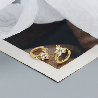 925 Sterling Silver Sweet Korean Bow Huggies Hoop Earrings for Women Fashion Cute Teen Birthday Party Girl Jewelry Gift