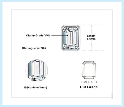 Moissanite D Color 1.6ct/pair Emerald Cut 925 Sterling Silver Stud Earrings for Woman Yellow Rose Gold Plated