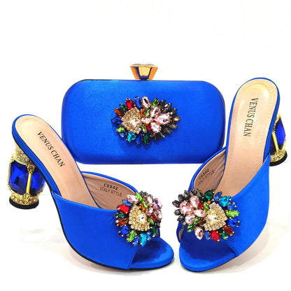 Bolsas e Sapatos de Casamento com Salto Alto Feminino de Festa com Strass Luxuosos na Cor Amarela Elegantes para a Noite