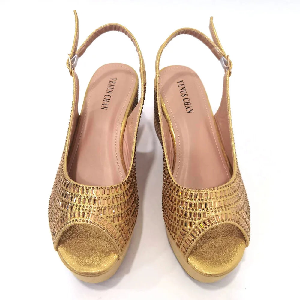 Wedding Shoes for Women Bride Platform Heels Italian Full Drill Design Elegant Shoes and Bags Matching Set