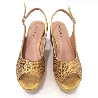 Wedding Shoes for Women Bride Platform Heels Italian Full Drill Design Elegant Shoes and Bags Matching Set