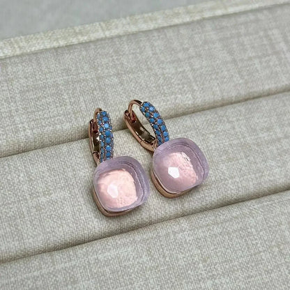 10.6mm Nudo Earrings Inlay Turquoise Zircon For Women Blue Topaz Drop Candy Square Crystal Earring Fashion Jewelry Gift