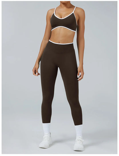 Women's Color Block Yoga Set Sports Bra & High Waisted Shorts Butt Lifting Tummy Control Workout Gym Fitness Running Activewear