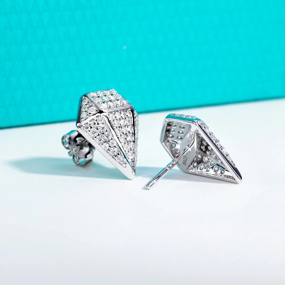 Rhombus Earrings 0.94cttw Moissanite Hip Hop Style 925 Sterling Silver Frosty Heavy Metal Stud for Women & Men