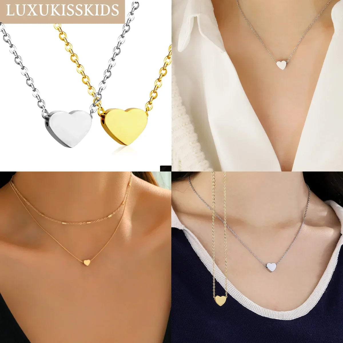 Heart Star Moon Pendant Necklaces Tiny Charms Stainless Steel Choker Women/Girls Y2K Sweater Boho Jewelry Collares