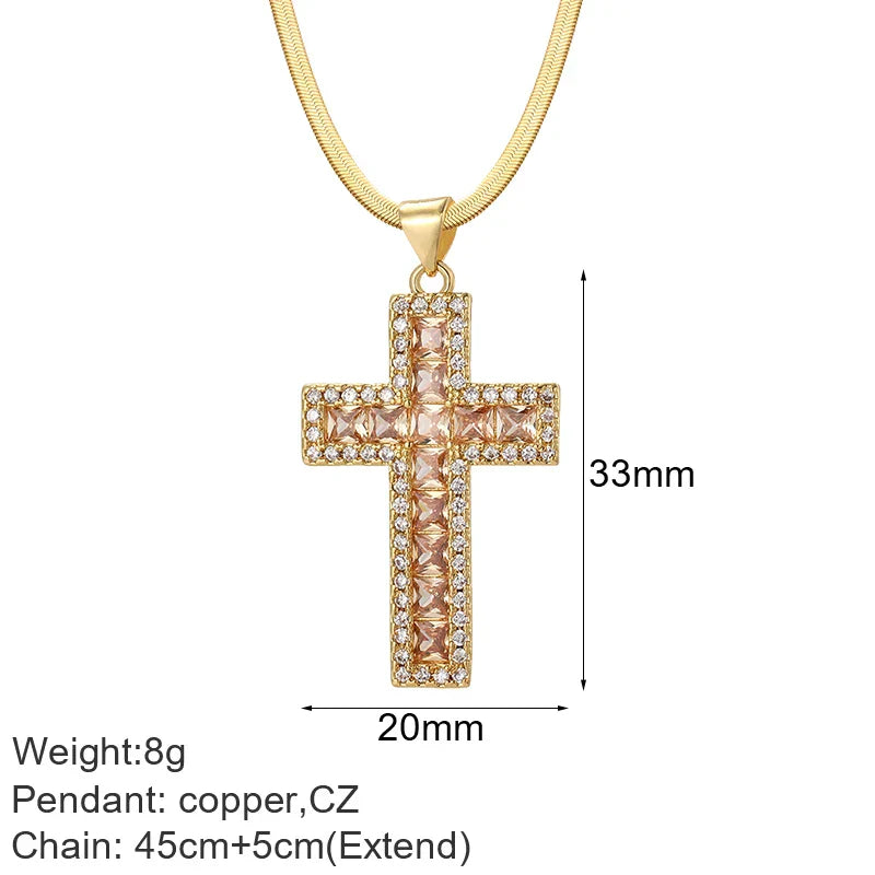 Cross Women's Pendant Collar Gold Color Our Lady Choker Jesus Necklace for Women Long Stainless Steel Chain Amulet Collars