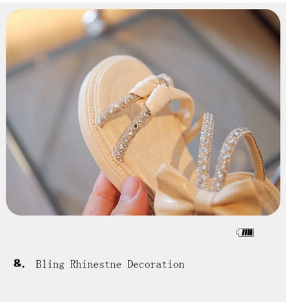 Children Princess Shoes Baby Girls Flat Bling Leather Sandals Fashion Sequin Soft Kids Dance Party Sparkly Shoes Crystal F05214