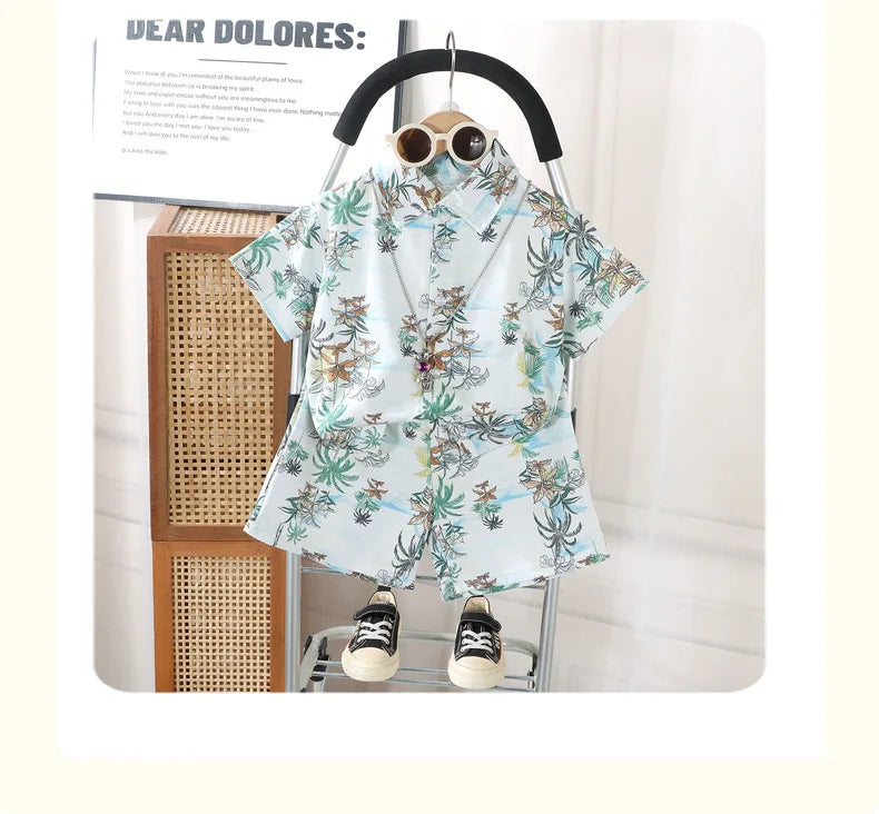 0-8Y Kids Baby Boy Clothes Summer Floral Print Sets 2Pcs Short Sleeve Shirt+Shorts Child Boy Beach Wear Casual Outfits