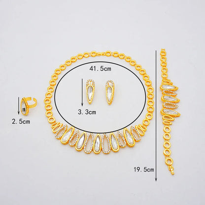 Women Gold Color Jewelry Sets Blue Pendant Necklace Earrings Bracelet Ring Sets Party Gifts