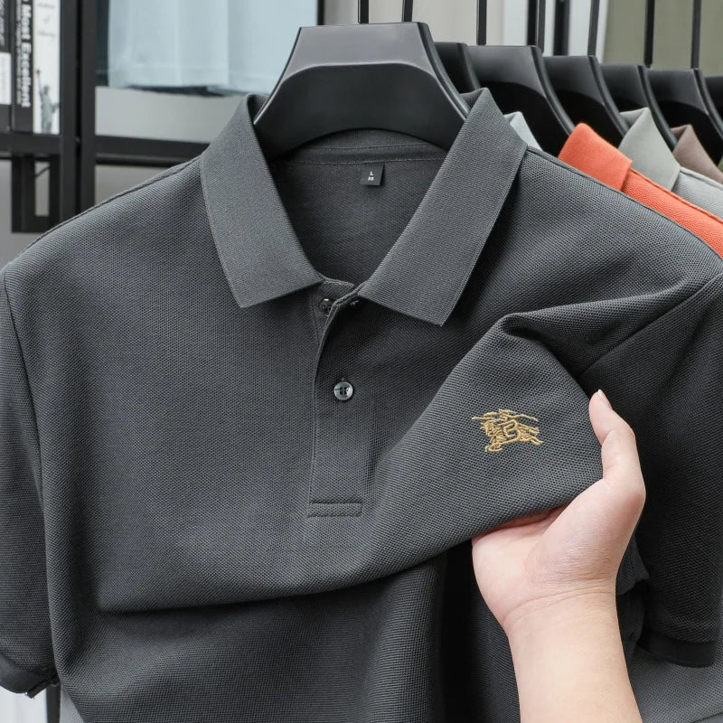 100% high-quality pure cotton men's summer polo T-shirt popular business commuting breathable cozy exquisite luxurious embroider