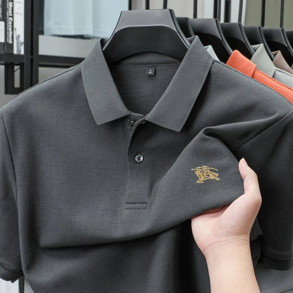 100% high-quality pure cotton men's summer polo T-shirt popular business commuting breathable cozy exquisite luxurious embroider