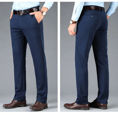 Men's Business Casual Pants Spring Summer Elastic Trousers Office Suit Pants Quick Dry Formal Pants Breathable Comfortable