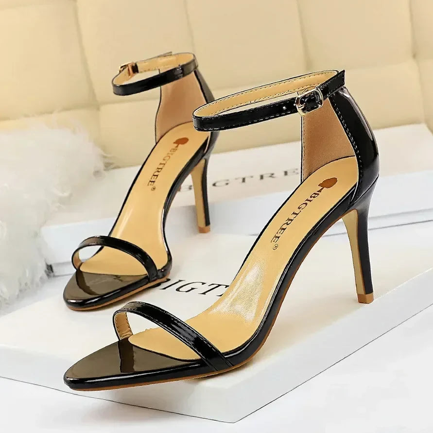 Women Gladiator Stiletto Classic Ankle Strap Holiday Beach Sandals Lady Fashion Suede 8cm 11cm High Heels Sexy Red Brown Sandles