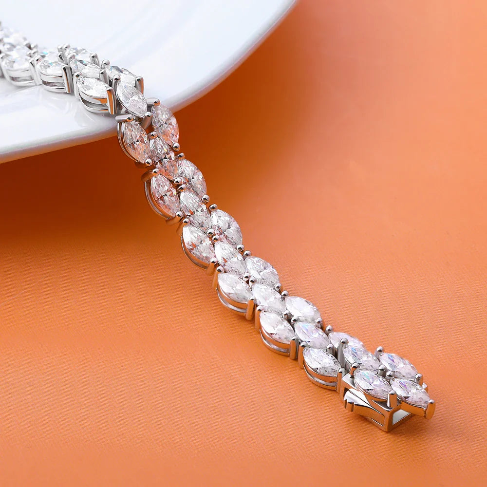 3*6mm 0.3ct Marquise Cut Moissanite Diamond Tennis Bracelets with Certifcate 100% S925 Silver Bridal Wedding Bracelet for Women