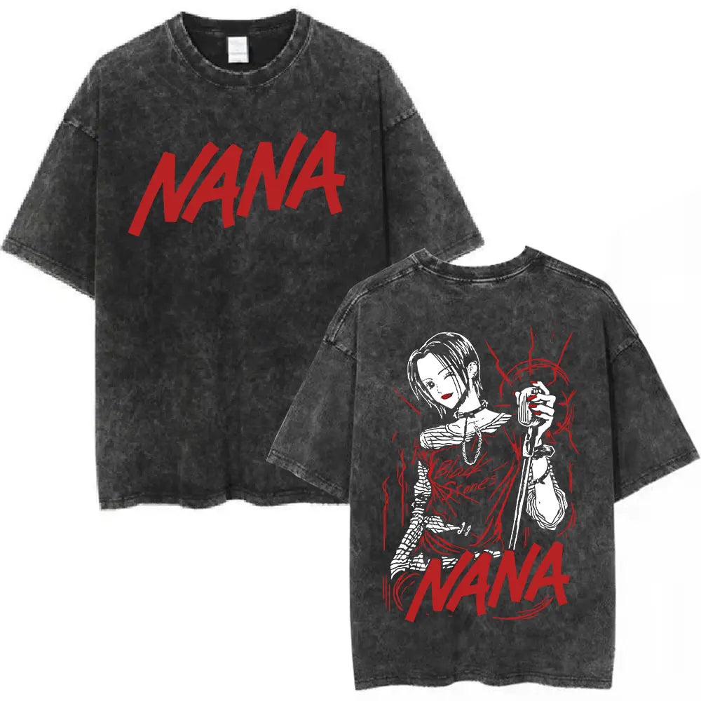 Nana Osaki Japanese Anime Vintage Washed T-shirt Men's Women Clothing Harajuku Short Sleeve T-shirts 100% Cotton Casual T Shirts
