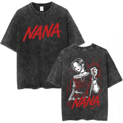 Nana Osaki Japanese Anime Vintage Washed T-shirt Men's Women Clothing Harajuku Short Sleeve T-shirts 100% Cotton Casual T Shirts