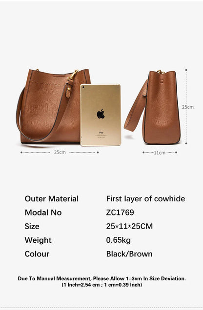Genuine Leather Casual Shopper Shoulder Bag Commuter Large Bucket Handbag Simple High Quality Women Tote Underarm Bags