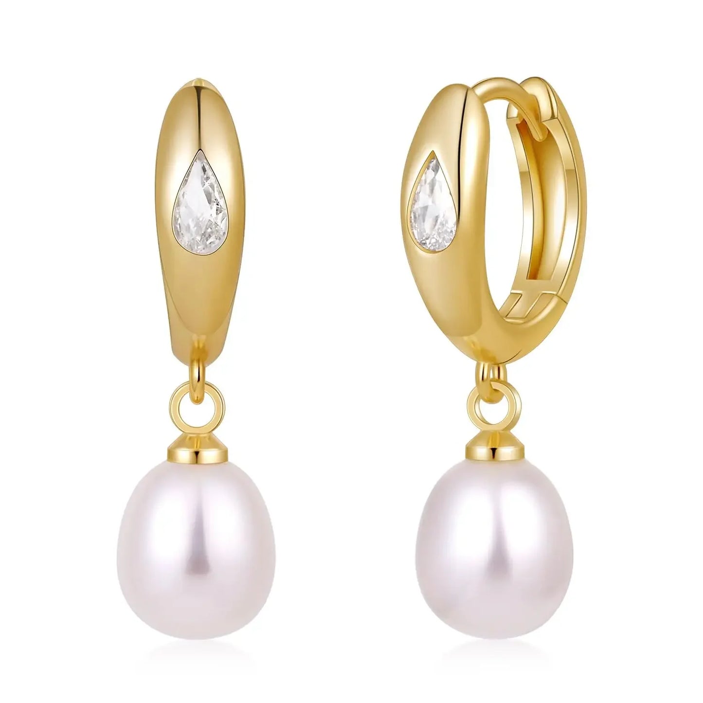 Women Pearl Dangle Earrings 14K Gold Plated Hoops Fresh Water Pearl Earring With 925 Sterling Silver Post Popular Jewelry