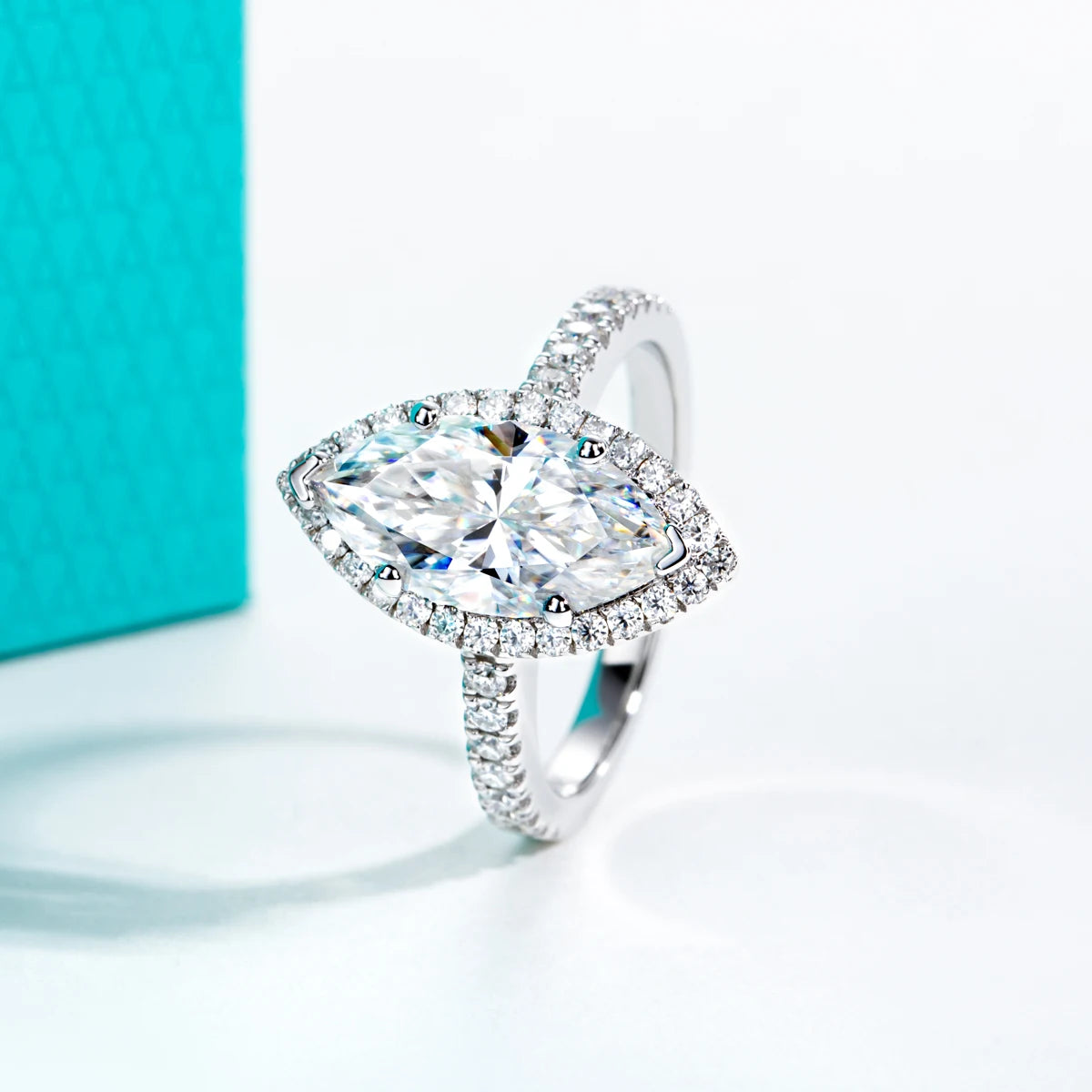 3ct D Color Marquise Cut Moissanite Halo Engagement Wedding Ring 925 Sterling Silver Rings for Women Gift Jewelry
