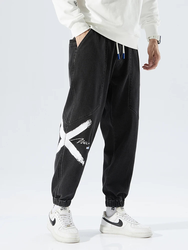 2026 New Summer Men's Jeans Denim Jogger Pants Streetwear Style Ankle-Length Baggy Jeans with Drawsting Waist Asian Size XL-6XL