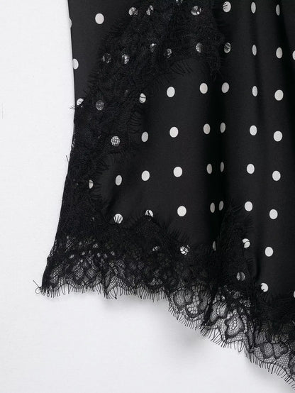Women Elegant Polka Dot Lace Slip Tops Asymmetrical Hem Tanks Camis Summer Lady Sexy Lace Splicing Club Party Tops Camisole