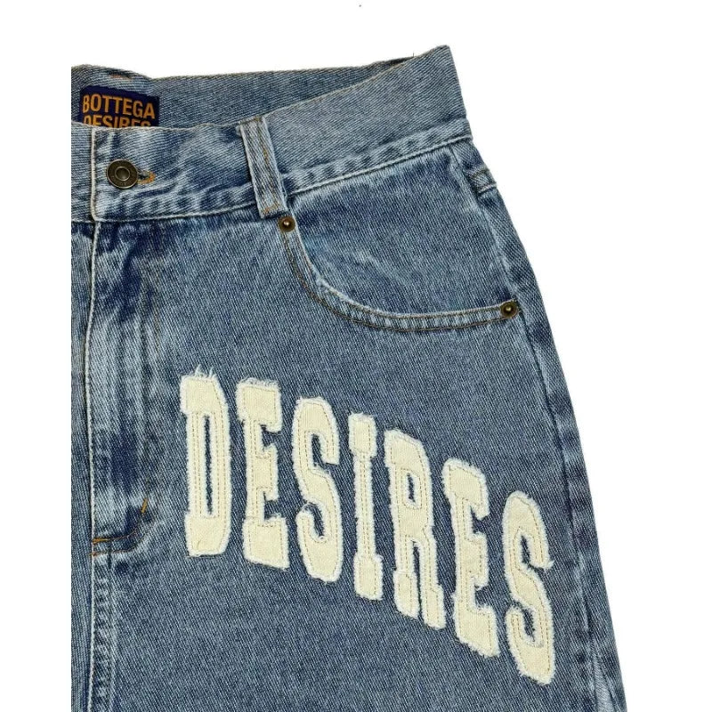 Y2k Vintage Harajuku Denim Shorts Women Washed Letter Embroidery Tassels American Retro Jeans Man Baggy Hip Hop Jorts