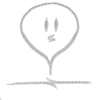 2023 Novo Conjunto Quente de 4 Peças Noiva Nigeriana Zircônia Cúbica Dubai Colar Pulseira Brincos Zircônia Cristal Conjunto de Joias de Casamento