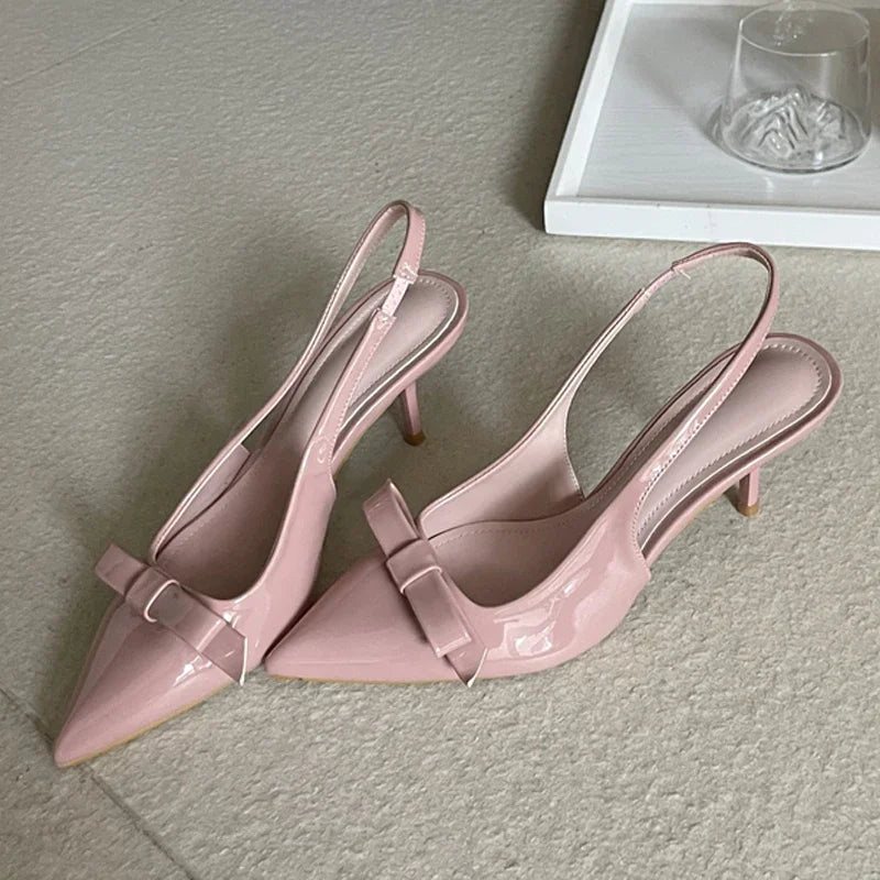 Big Size 43 Butterfly-knot Slingbacks Women Pumps Elegant Pointed Toe Thin Heels Shoes Sexy Banquet Zapatos De Mujer