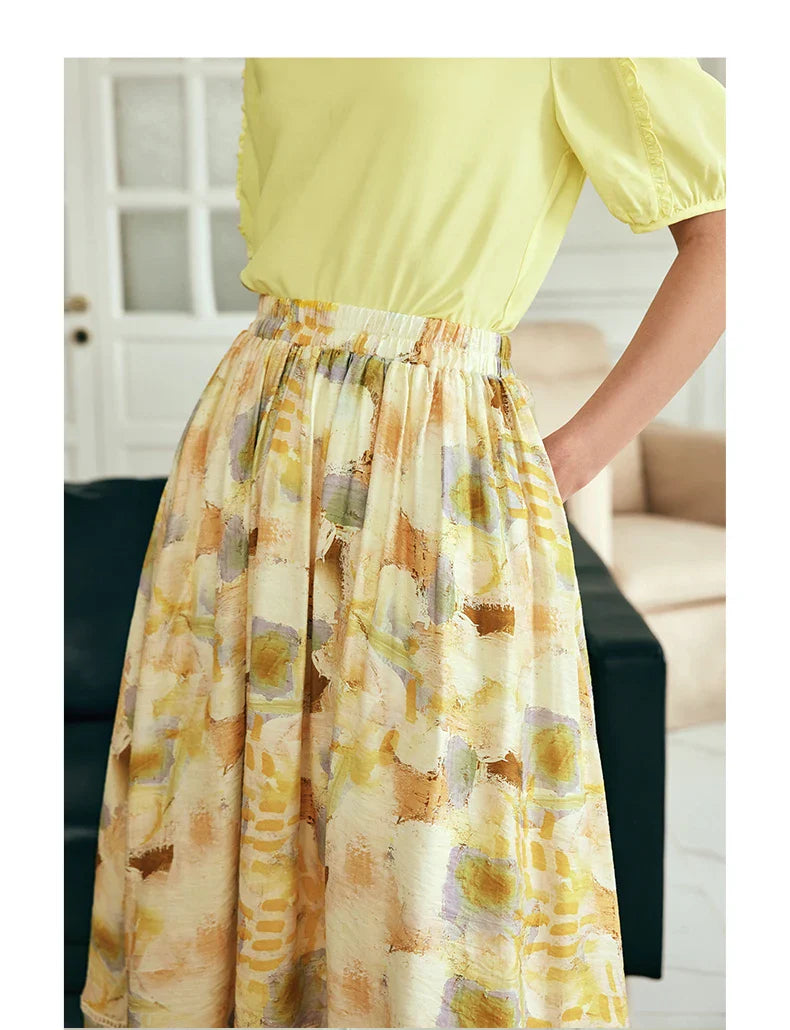 Women Long Skirt French Fashion Floral Skirt 2026 Summer High-waisted Splicing Hollow A-shaped Pendulum Skirts O23XB80203