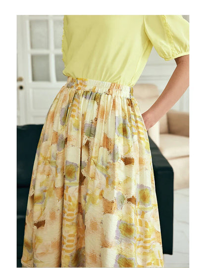 Women Long Skirt French Fashion Floral Skirt 2026 Summer High-waisted Splicing Hollow A-shaped Pendulum Skirts O23XB80203